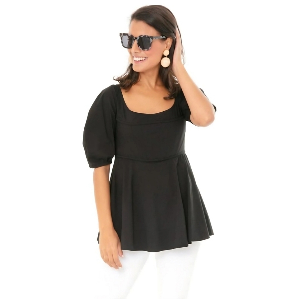 TUCKERNUCK Nealy Corset Black Peplum Puff Sleeve Blouse Top Large